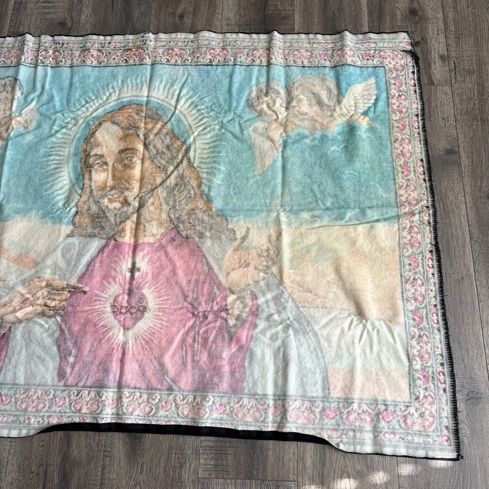 Unbranded Sacred Heart Jesus Tapestry Unisex Large Blue Woven Wall Hanging 39X54